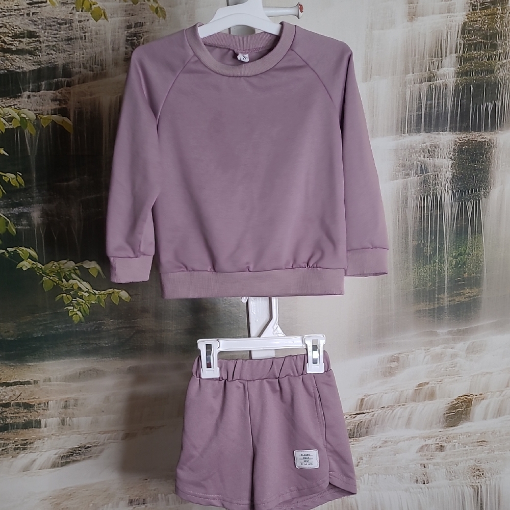 SHEIN Kids 4 year old Lavender Purple Knit Sweatshirt & Shorts Set